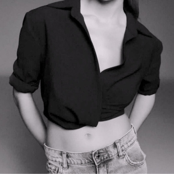 NWT ZARA PLEATED CROP TOP, Black, Size XXL - Picture 4 of 16